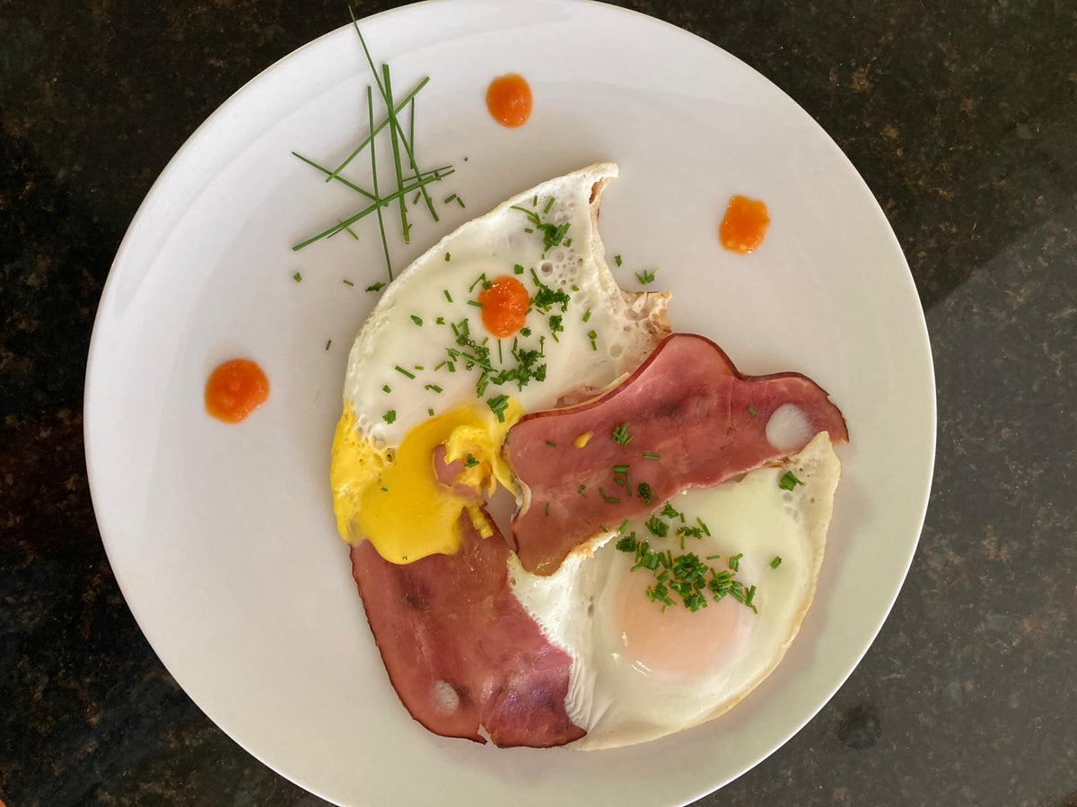 Classic Ham & Eggs with Papaya Scotch Bonnet Sauce