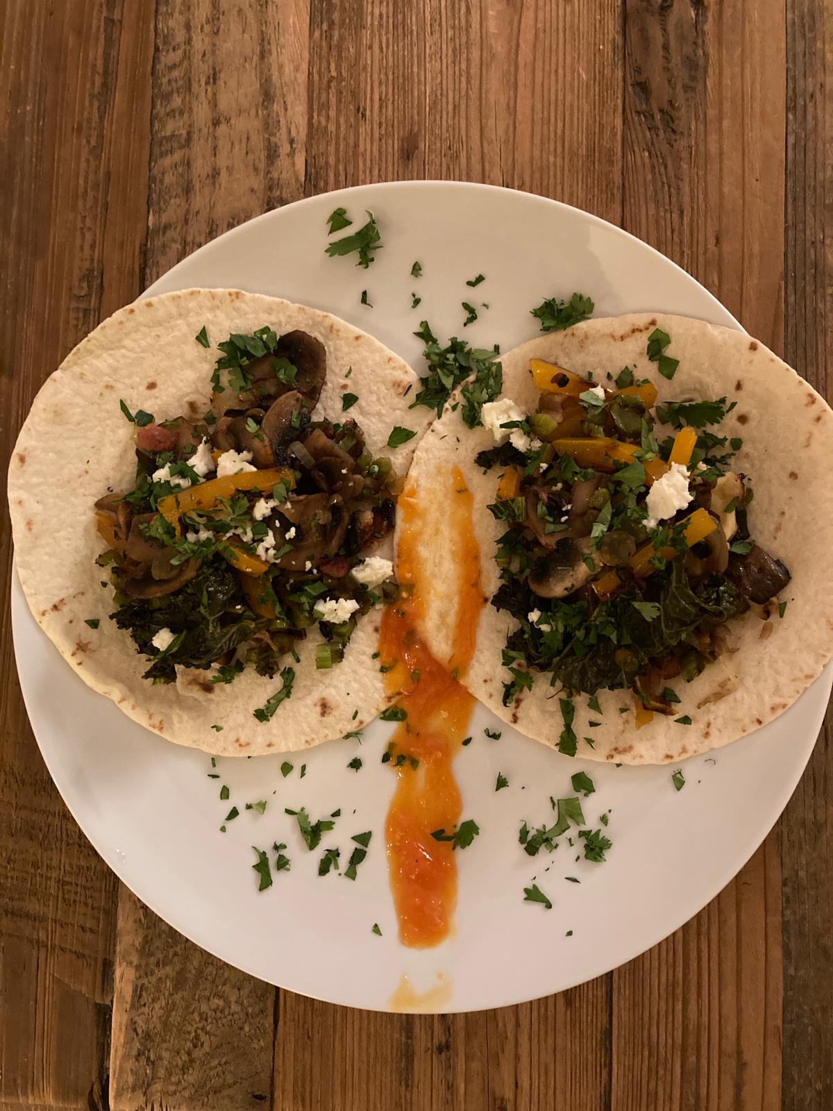 Kale & Mushroom Taco with Papaya Scotch Bonnet Sauce