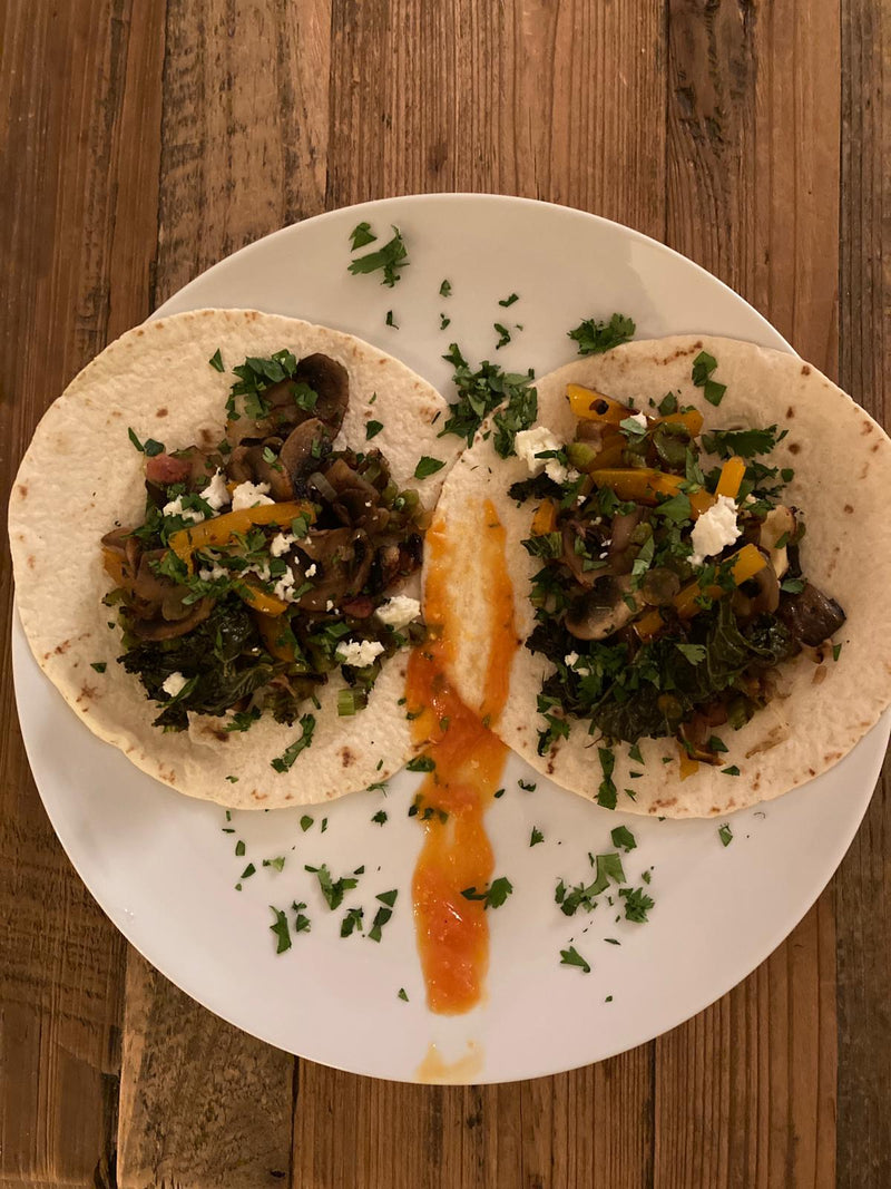 Kale & Mushroom Taco with Papaya Scotch Bonnet Sauce
