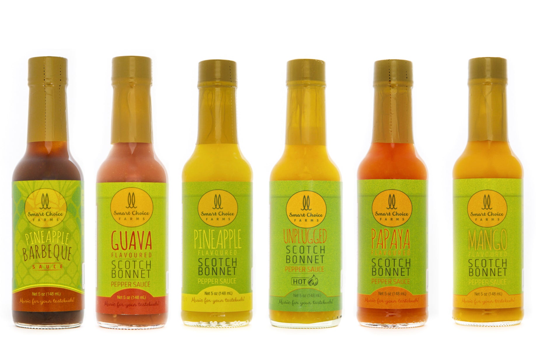 Family of 6 - 5 oz / 150 ml - Pure & Flavoured Scotch Bonnet Pepper Sauce